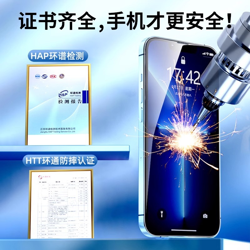 Applicable to 16 iPhone 15promax tempered film iPhone 14 airbag drop protection 13 phone film 11 Dust-free chamber instant application Specification drawing