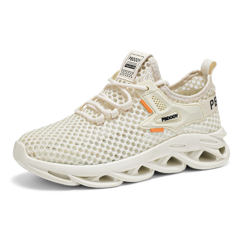 New breathable and perforated mesh men's shoes for summer, trendy and versatile men's sports shoes, thick-soled casual flying woven shoes for men Item Picture