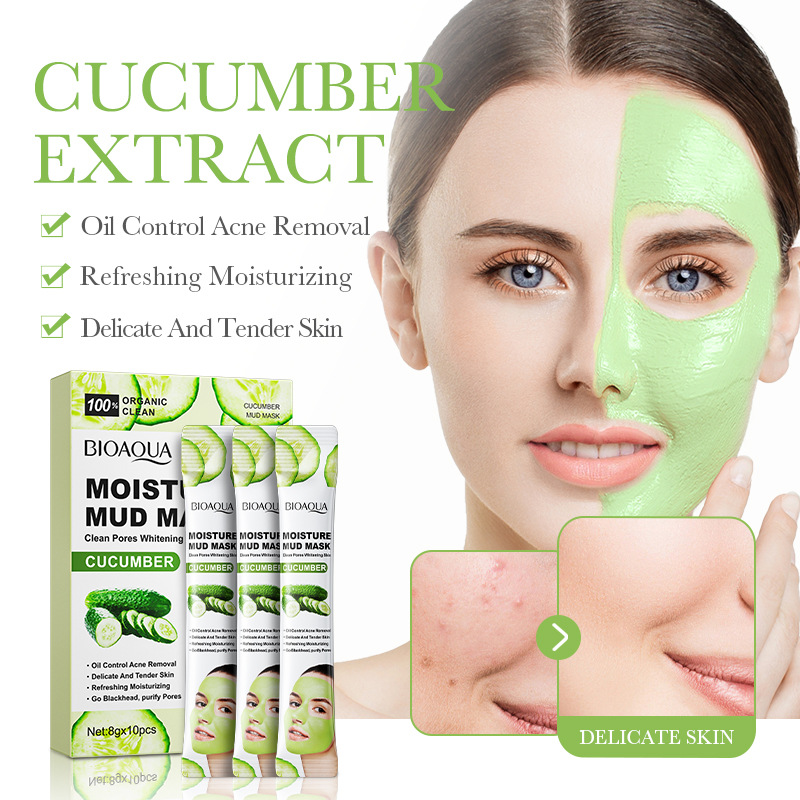 All-english BIOAOUA Cucumber Whitening Vitamin C Mud Mask Series Pore Cleaning Mud Mask Cross-border export wholesale details Picture