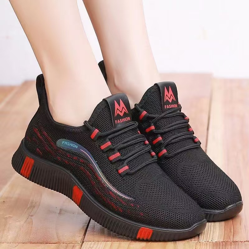 New casual woven sports shoes, women's mesh surface breathable soft-soled running shoes, fashionable and trendy Korean-style versatile mom shoes full figure