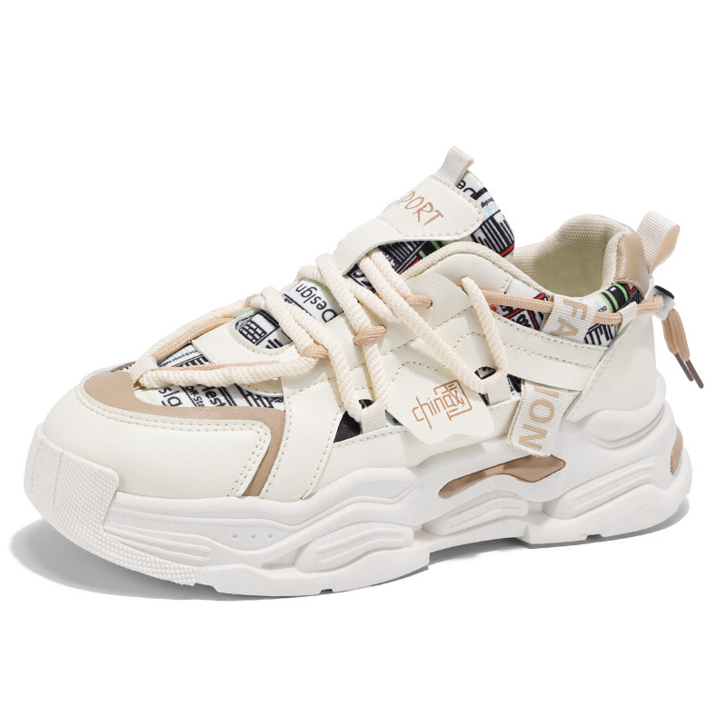 Men's Spring 2025 new breathable white sneakers, men's trendy and versatile thick-soled sports shoes, casual dad trendy shoes Item Picture