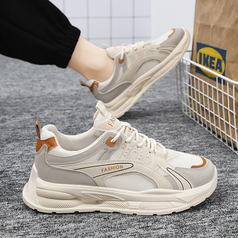 New breathable mesh shoes for men in spring, Korean style trendy and versatile thick-soled sports shoes, casual dad trendy shoes full figure