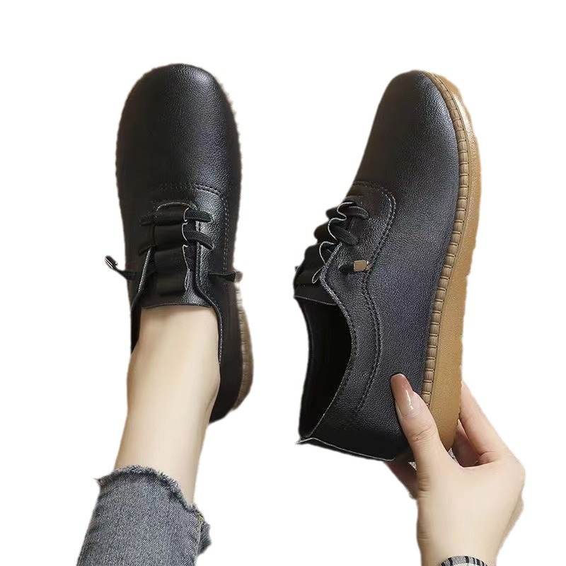 Women's 2025 new style fashionable soft leather, soft sole, flat shoes, single shoes, casual small leather shoes, mom shoes factory wholesale Item Picture