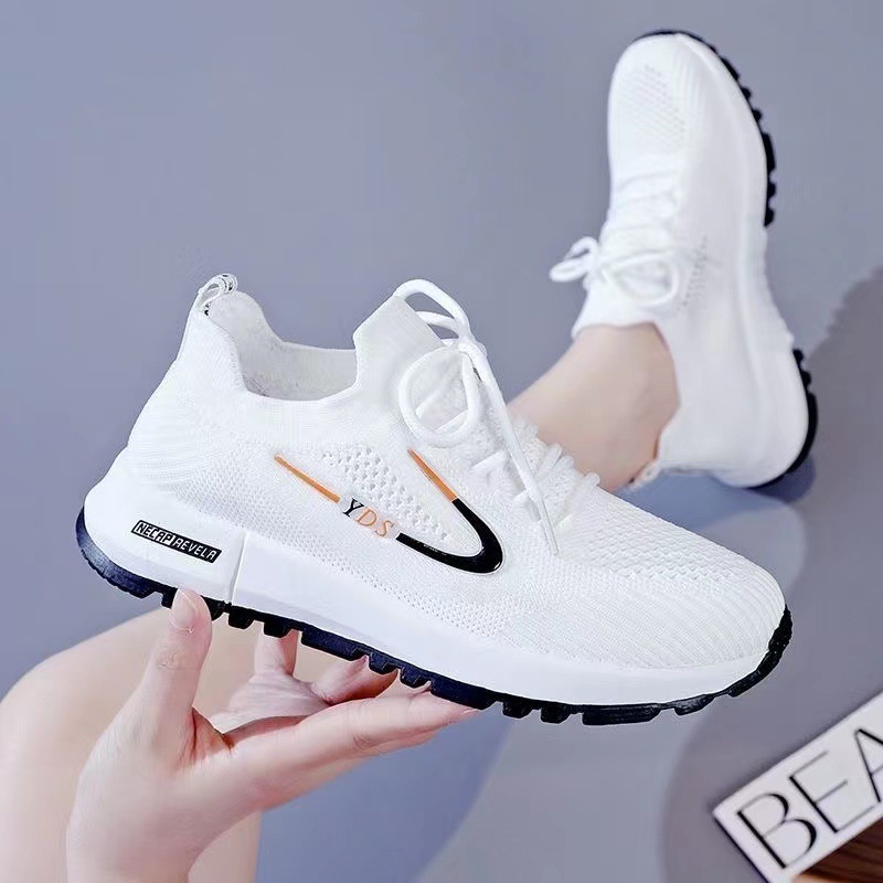 Women's shoes 2023 new style white sneakers, student flying mesh shoes, women's breathable sports shoes, trendy casual shoes, women's shoes consignment Specification drawing