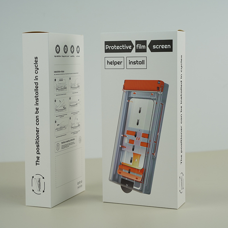 The mobile phone tempered film instant application dust-free warehouse packaging box is suitable for the easy-to-apply paper box packaging of Apple and Huawei protective films full figure