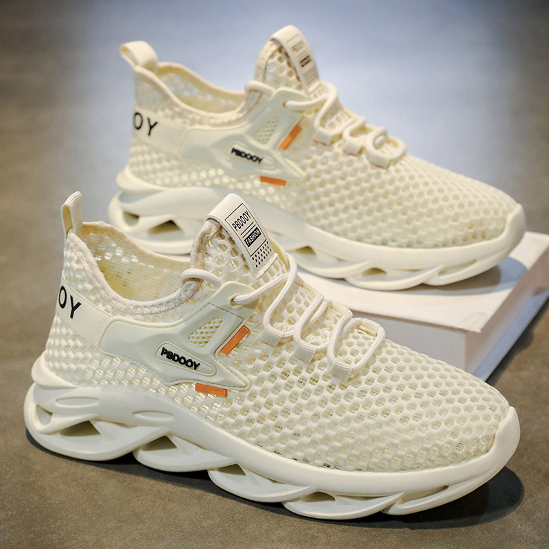 New breathable and perforated mesh men's shoes for summer, trendy and versatile men's sports shoes, thick-soled casual coconut shoes for men details Picture