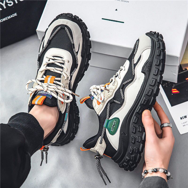 New breathable mesh sports shoes for men in spring, trendy and versatile white thick-soled anti-slip dad shoes Specification drawing