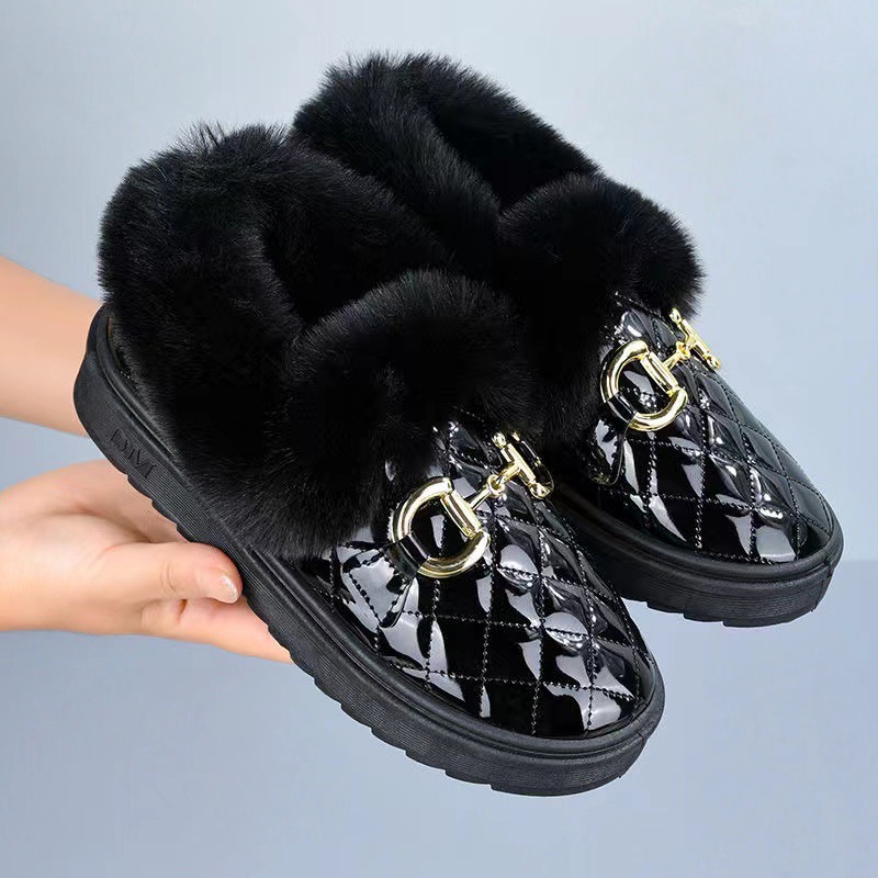 Women's 2024 new winter warm women's soft-soled PU upper comfortable fleece cotton shoes factory wholesale one piece details Picture