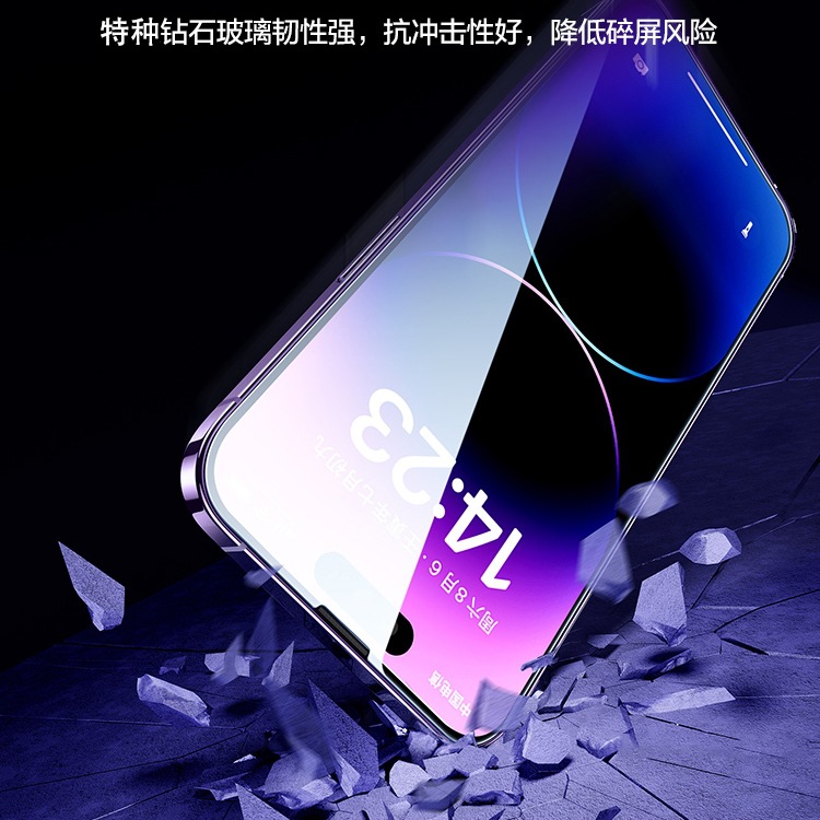 Applicable to Apple 15promax tempered film 16 Full screen 14plus anti-peeping film 13 anti-blue light 12 seconds box application 11XR Application Scenario