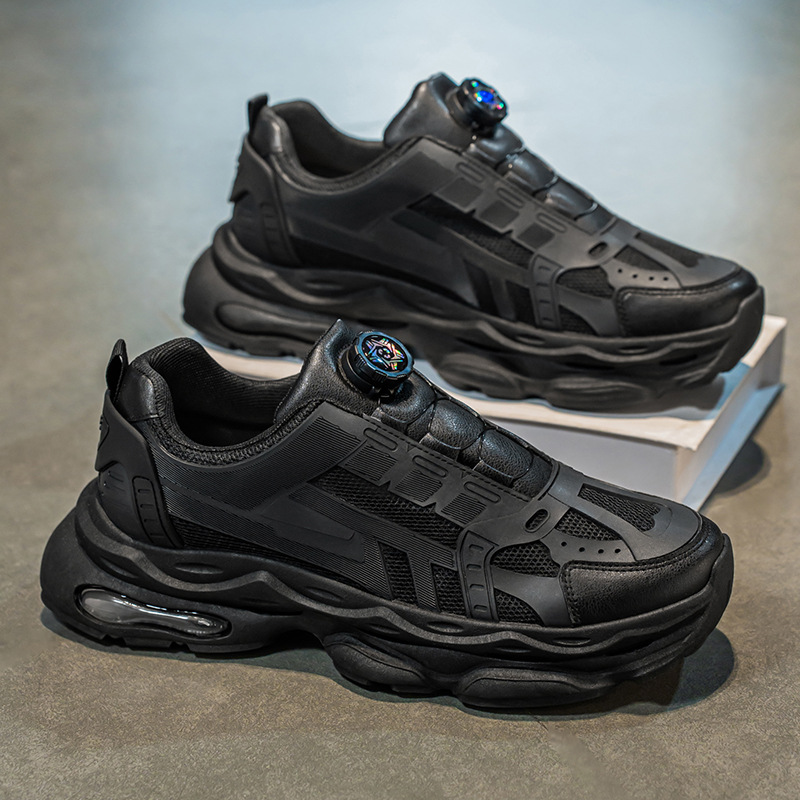 New breathable white men's shoes for spring, trendy and versatile men's thick-soled sports shoes, casual black dad shoes Specification drawing