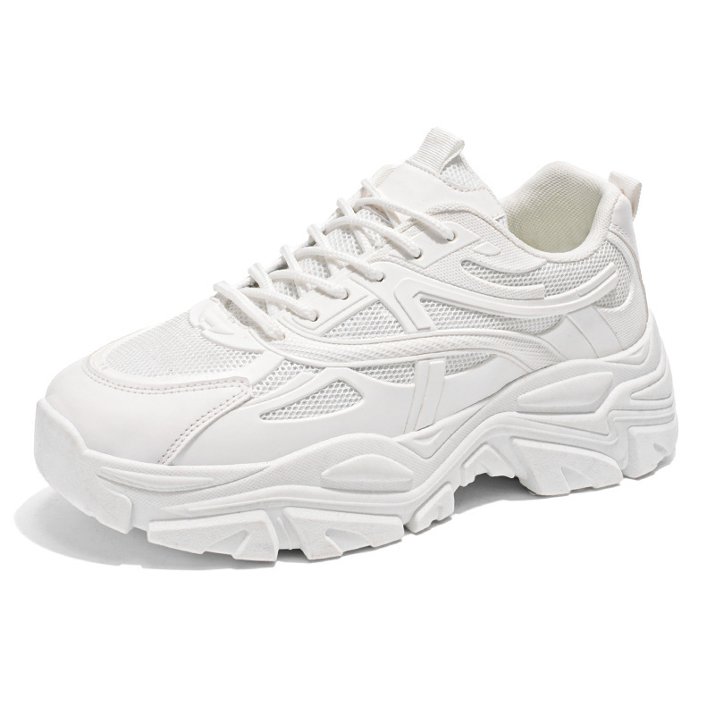 New breathable mesh white sneakers for men's summer, trendy and versatile thick-soled sports shoes, casual dad trendy shoes Item Picture