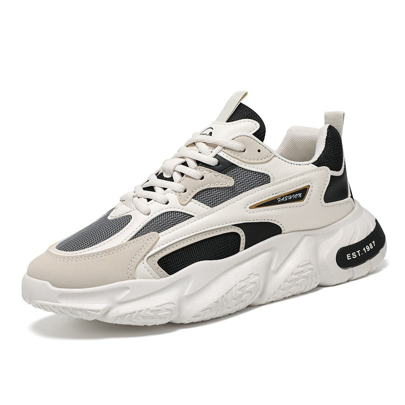 New breathable mesh sports shoes for men in spring, trendy and versatile, white height-increasing casual running dad shoes Item Picture