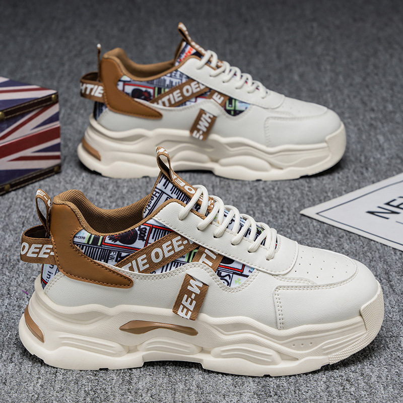 Spring new breathable white men's shoes, Korean style trendy and versatile thick-soled sports shoes, casual dad trendy shoes details Picture