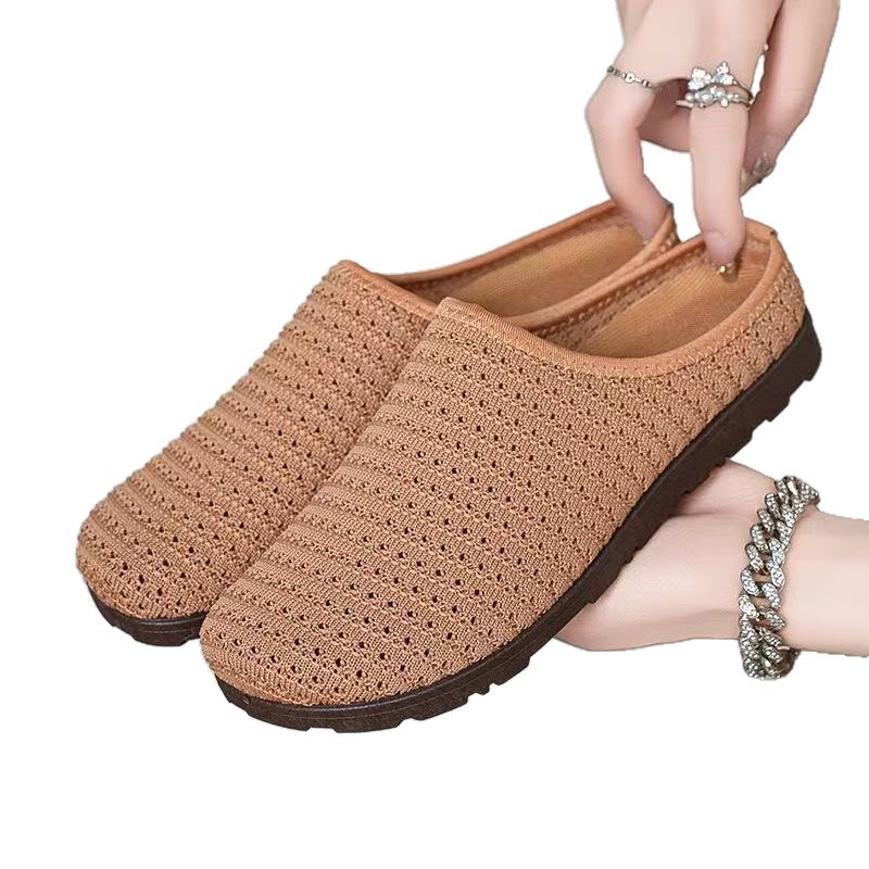 2025 Flat Bohemian Boken shoes for women, woven, perforated, breathable, half-slippers, one-foot cross-border slippers Item Picture