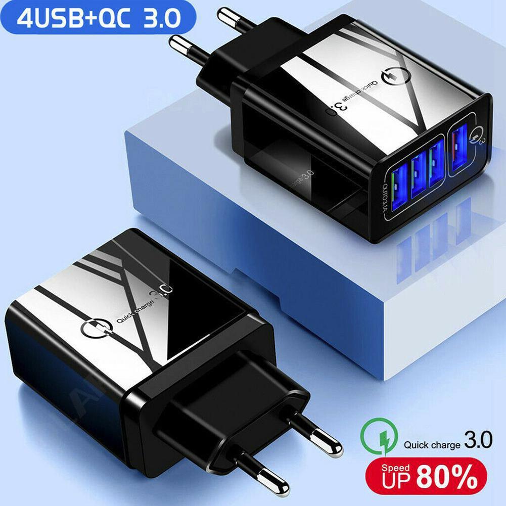 QC3.0 Fast charging 4USB multi-port travel phone charger in stock for US, European and British standards full figure
