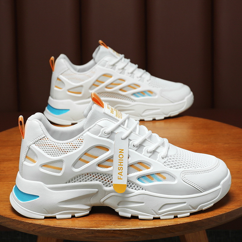 Spring men's shoes: New breathable mesh sports shoes, men's trendy and versatile thick-soled white sneakers, casual dad trendy shoes Specification drawing