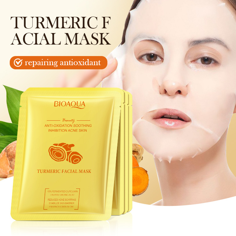 All-english BIOAOUA Turmeric Antioxidant Moisturizing Mask, Nourishing and Hydrating Skin Mask, cross-border export wholesale full figure