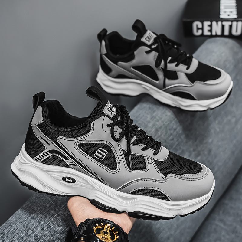 Spring new men's shoes: Breathable mesh shoes, men's sports shoes, trendy and versatile white sneakers, thick-soled dad shoes for men details Picture
