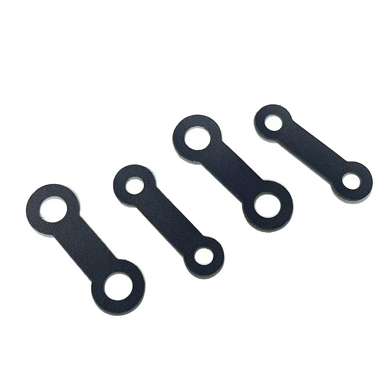 The two-hole leather buckle with wear-resistant imitation leather can be printed with patterns and logos. It is a black pu rope buckle and leather label for mobile phone lanyard accessories Item Picture