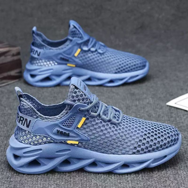 New breathable and perforated mesh men's shoes for summer, trendy and versatile men's sports shoes, thick-soled casual flying woven shoes for men full figure