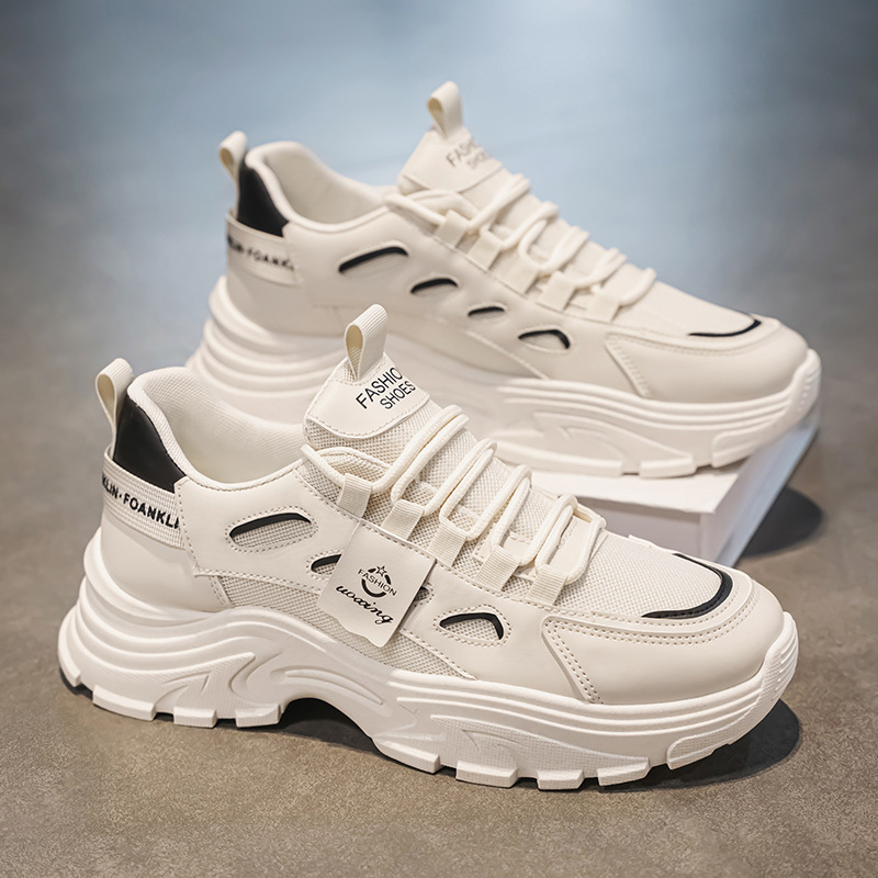 Dad shoes, men's autumn new breathable mesh shoes, men's trendy and versatile thick-soled white sneakers, men's sports and casual shoes details Picture