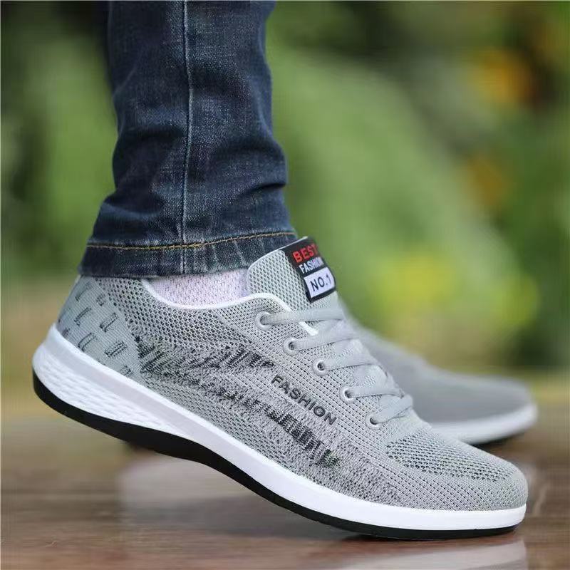 New men's casual sports shoes for 2025: Breathable and versatile mesh fabric, fly-woven men's shoes, trendy shoes, travel comfort and running shoes Specification drawing