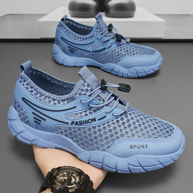 Summer new men's shoes: Breathable openwork mesh shoes, men's trendy and versatile thick-soled woven sports shoes, casual crocs full figure