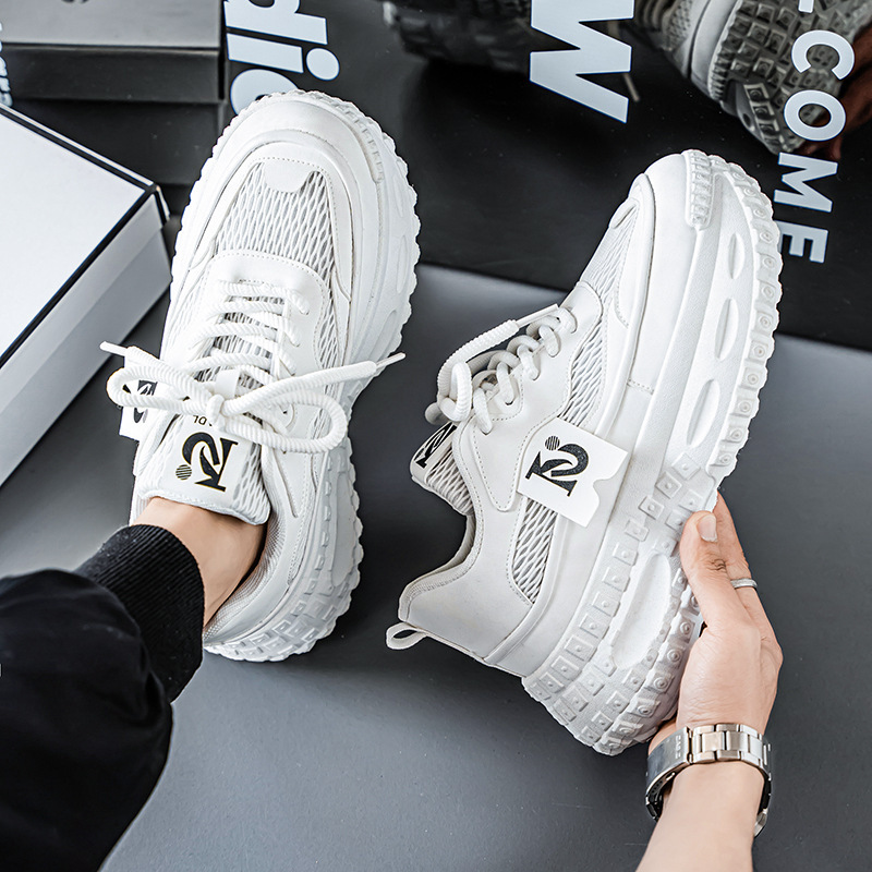 New breathable mesh sports shoes for men in summer, trendy and versatile thick-soled height-increasing casual black dad shoes Specification drawing