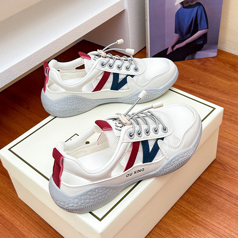 2025 Summer New Korean-style breathable and versatile sneakers, girls' white sneakers, thick-soled casual street style women's shoes full figure
