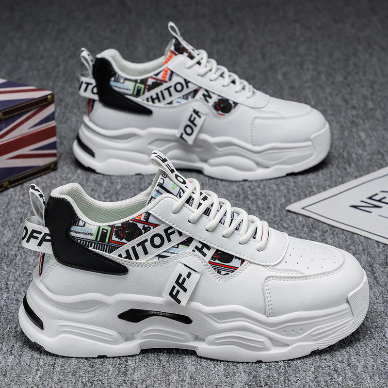 Spring new breathable white men's shoes, Korean style trendy and versatile thick-soled sports shoes, casual dad trendy shoes full figure