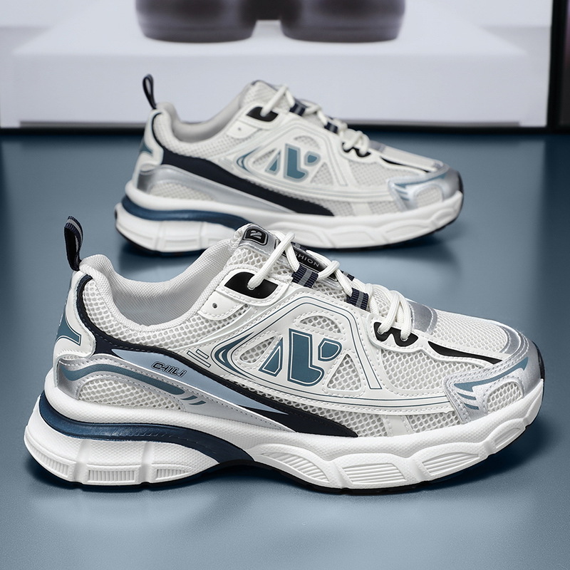 New breathable mesh shoes for men in summer, Korean style trendy and versatile thick-soled sports shoes, casual dad shoes for men details Picture