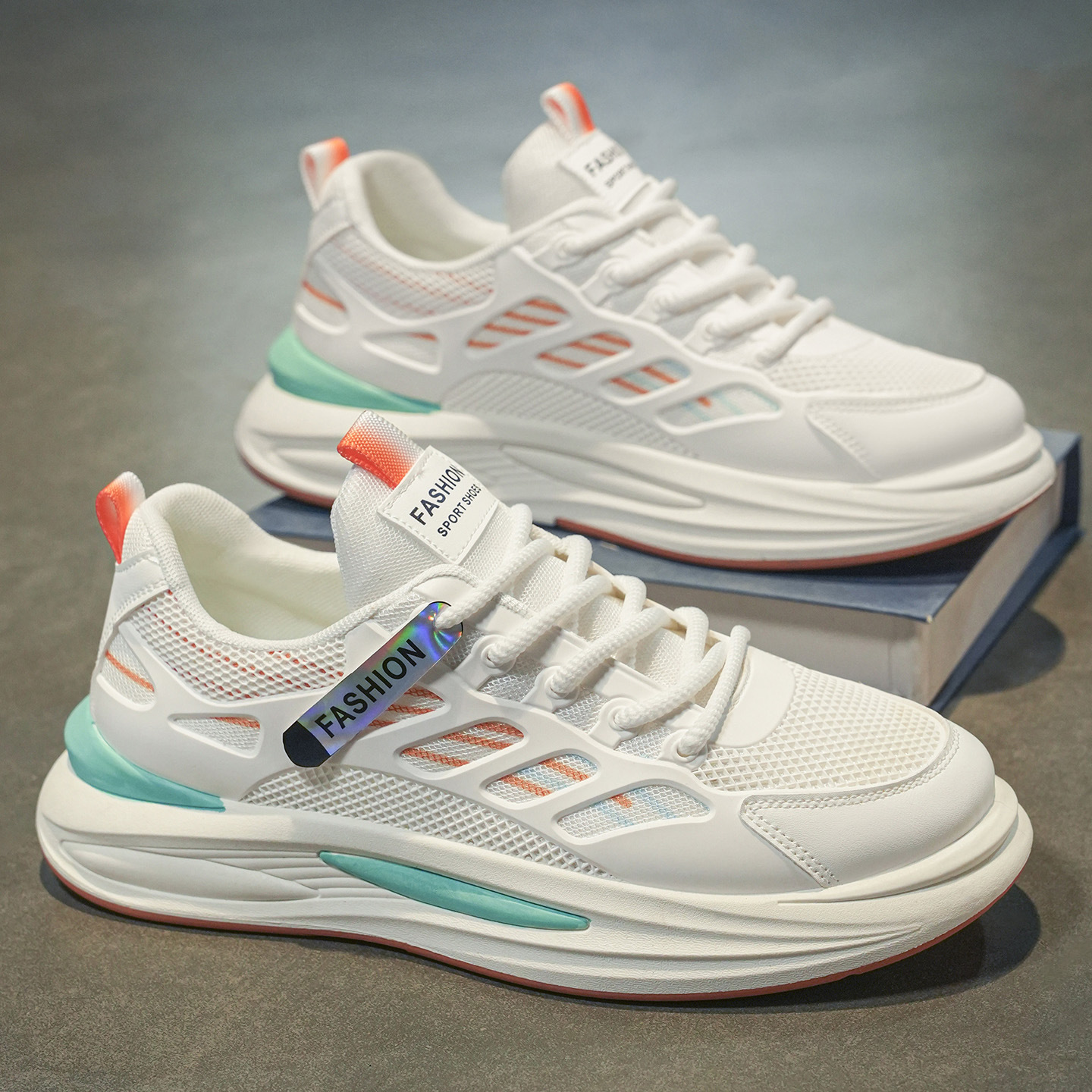 Summer new men's shoes: Breathable mesh shoes, men's trendy and versatile thick-soled sports shoes, casual board shoes, dad's trendy shoes details Picture
