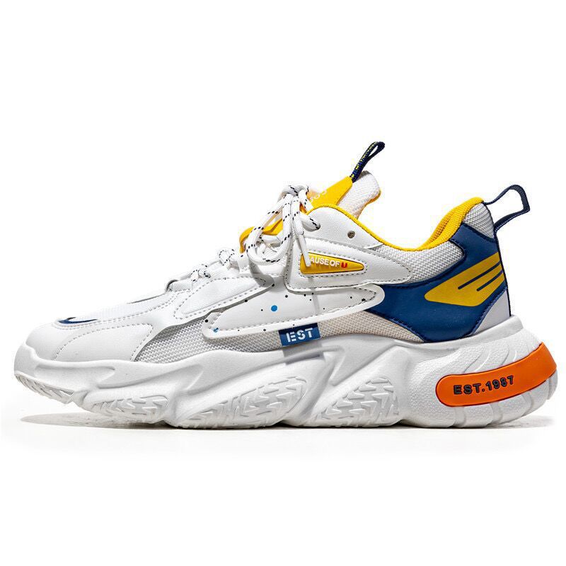 New men's shoes for spring: breathable mesh shoes, trendy and versatile white sneakers, thick-soled sports shoes, casual dad shoes Item Picture