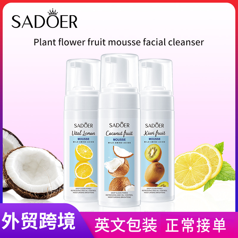 Cross-border export wholesale of all-English SADOER coconut lemon kiwi amino acid Facial Cleanser mousse full figure