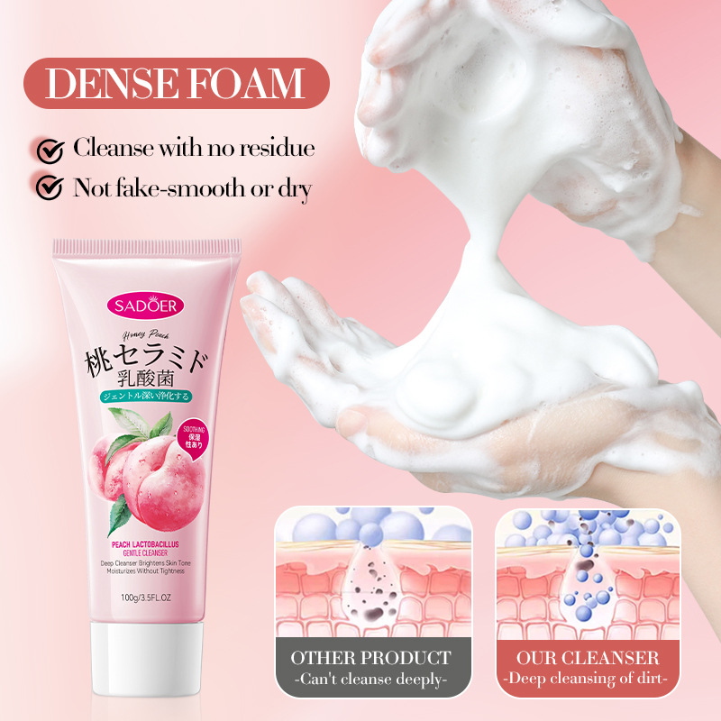 All-english SADOER Peach Lactic Acid Bacteria Gentle Facial Cleanser for cleansing the face, cross-border export wholesale details Picture