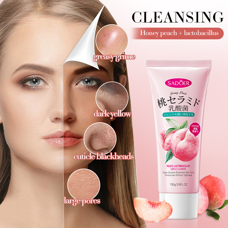 All-english SADOER Peach Lactic Acid Bacteria Gentle Facial Cleanser for cleansing the face, cross-border export wholesale Application Scenario