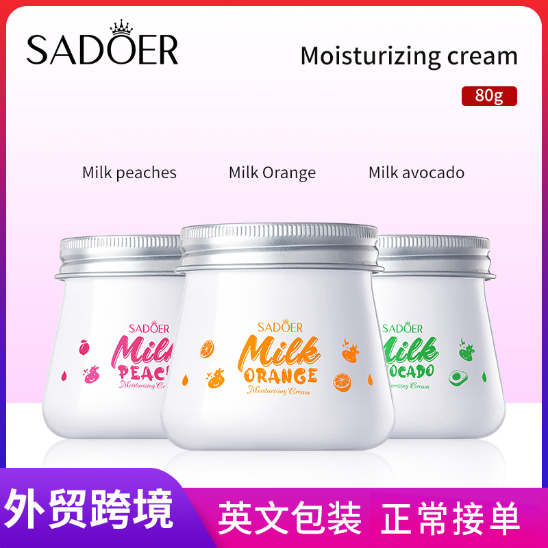 Cross-border wholesale of SADOER milk Avocado Orange Peach Moisturizing Cream and hydrating water cream in English full figure