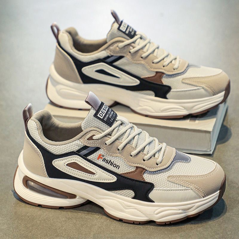 New breathable mesh youth sports shoes for men in autumn, Korean-style trendy and versatile thick-soled casual dad shoes full figure