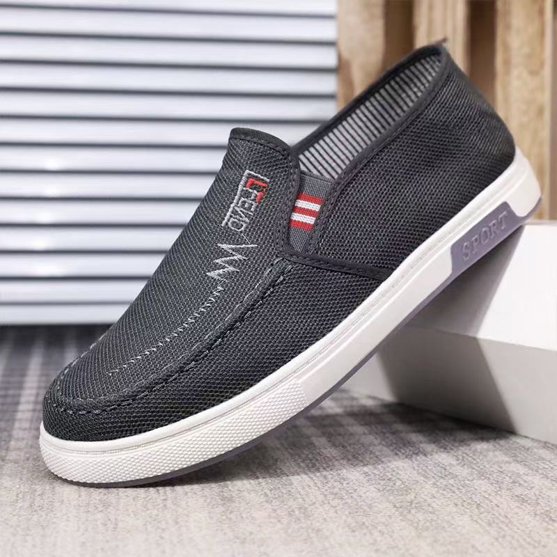 One-piece delivery of new male student shoes, one pair of denim canvas old Beijing cloth shoes, fashionable and casual lazy shoes details Picture