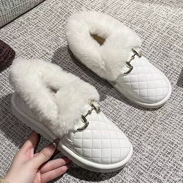 New women's snow boots, winter casual shoes, fleece cotton boots, low-top one-foot lazy bean shoes, one-piece consignment Specification drawing