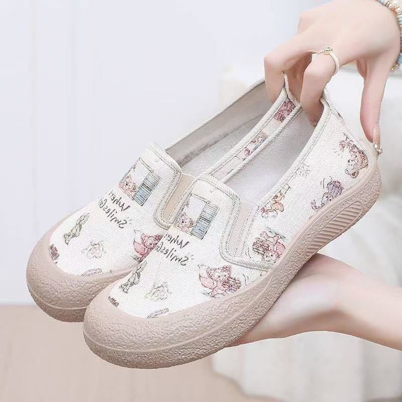 Little Chanel 2025 Spring New Style loafers for lazy women, a pair of thick-soled fashionable casual canvas shoes for women Specification drawing