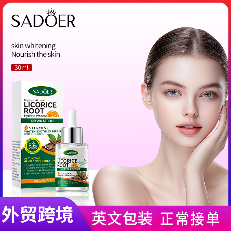 Cross-border export wholesale of SADOER Licorice VC Hydrating Whitening Essence and Brightening Essence in full English full figure