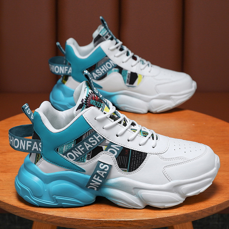 New breathable high-top sports shoes for men in spring, trendy and versatile insole height-increasing casual running dad shoes for men full figure