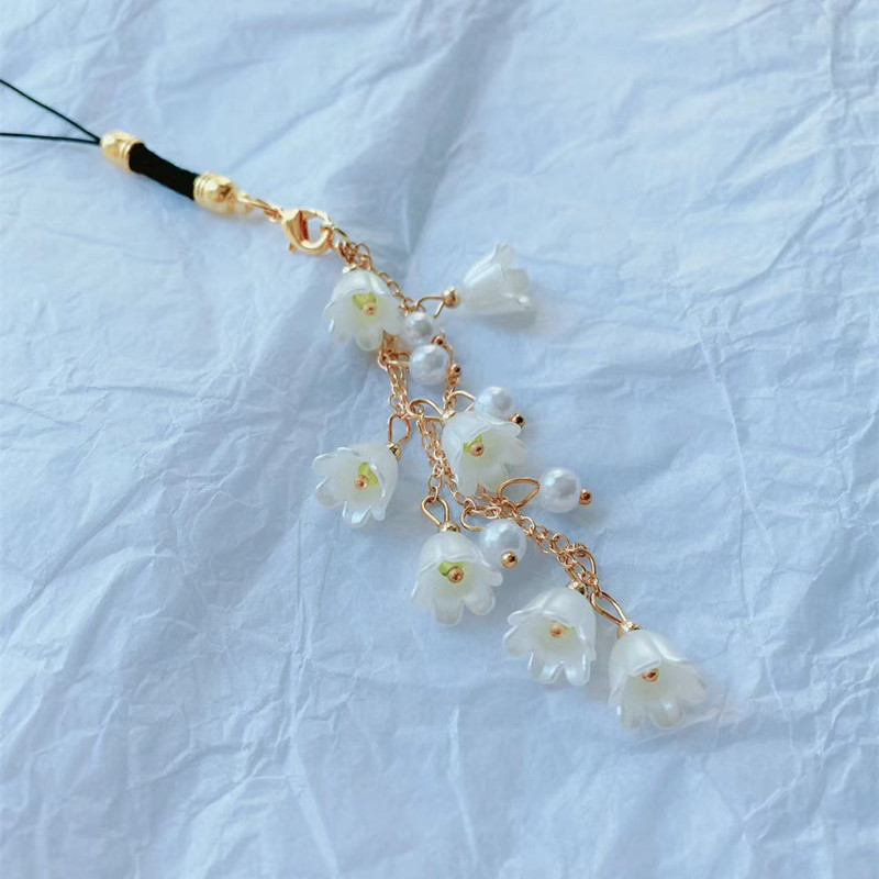 Beautiful lily of the valley mobile phone chain, flower mobile phone rope, USB flash drive, backpack, keychain, pendant, orchid mobile phone pendant full figure