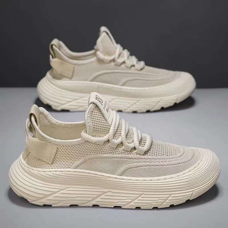 Men's 2025 summer new style men's shoes thick-soled flying fabric breathable mesh casual sports dad shoes factory wholesale one piece full figure