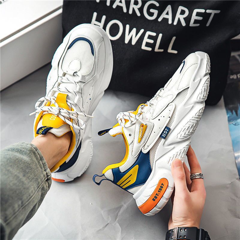 New men's shoes for spring: breathable mesh shoes, trendy and versatile white sneakers, thick-soled sports shoes, casual dad shoes full figure