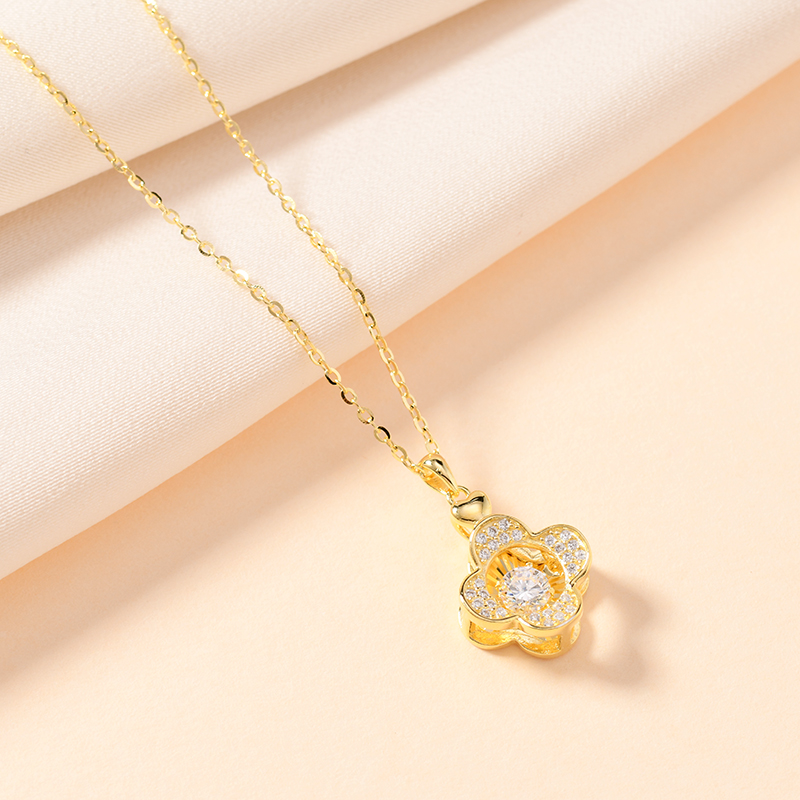 Influential Jewelry s925 Silver Pure Silver Gold Zircon Four-Leaf Clover Diamond Necklace details Picture