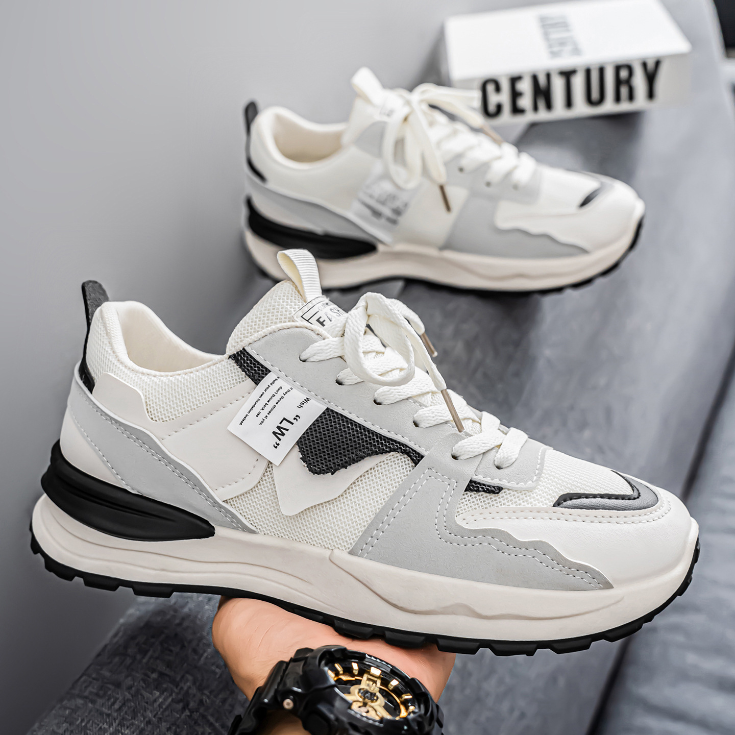 New men's summer shoes: breathable sports shoes for men, casual, trendy and versatile, mesh running shoes, thick-soled dad trendy shoes full figure
