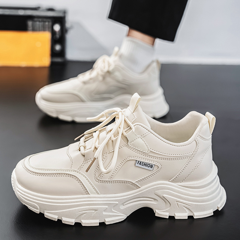 Autumn new breathable white sneakers for men, Korean style, trendy and versatile thick-soled sports shoes, casual running dad shoes for men details Picture