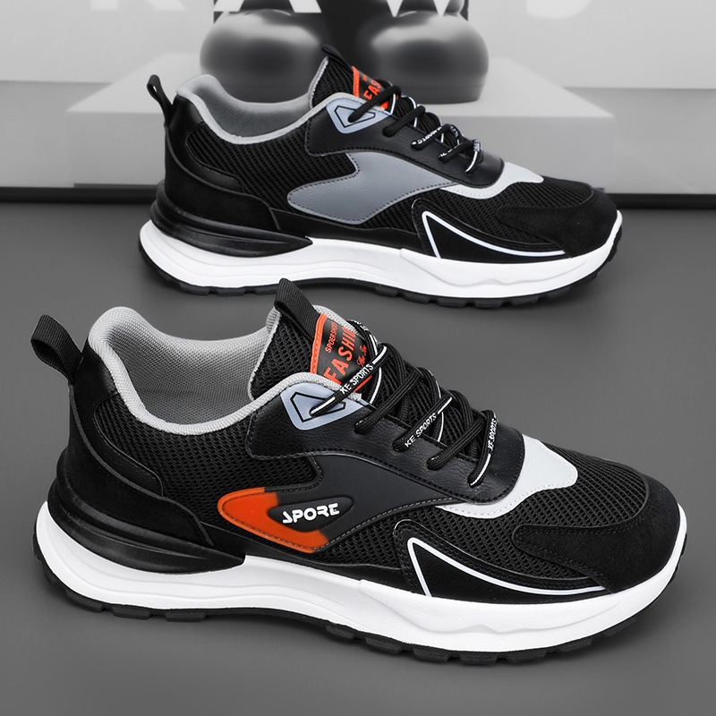 New breathable mesh sports shoes for men in the autumn of 2024, Korean style, trendy and versatile thick-soled casual running shoes full figure